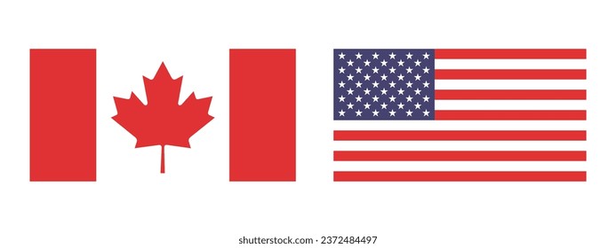 Flags of the United States and Canada. Flag icon. Standard color. Standard size. A rectangular flag. Computer illustration. Digital illustration. Vector illustration.