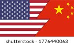 flags of the United States and China in the same image. Confrontation between the US and China