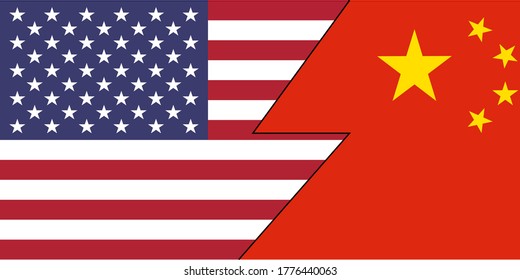 flags of the United States and China in the same image. Confrontation between the US and China