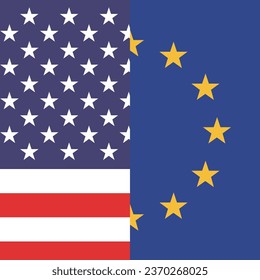Flags of the United States and the European Union. Flag icon. Standard color. A square flag. Computer illustration. Digital illustration. Vector illustration.