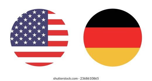 The flags of the United States and Germany. Button flag icon. Standard color. Circle icon flag. Computer illustration. Digital illustration. Vector illustration.