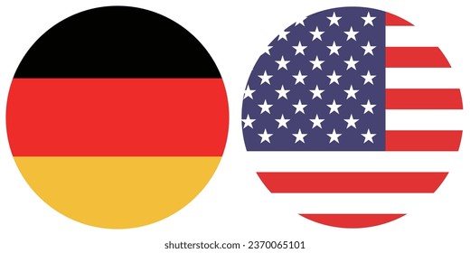 The flags of the United States and Germany. Button flag icon. Standard color. Circle icon flag. Computer illustration. Digital illustration. Vector illustration.