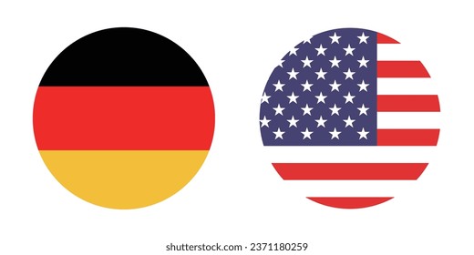 The flags of the United States and Germany. Button flag icon. Standard color. Circle icon flag. Computer illustration. Digital illustration. Vector illustration.