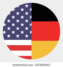 The flags of the United States and Germany. Button flag icon. Standard color. Circle icon flag. Computer illustration. Digital illustration. Vector illustration.