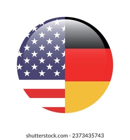 Banderas de Estados Unidos y Alemania. Icono de indicador de botón. Color estándar. Indicador de icono de círculo. 3 quinquies ilustración. Ilustración del equipo. Ilustración digital. Ilustración vectorial.