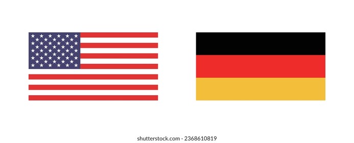 The flags of the United States and Germany. Flag icon. Standard color. Standard size. A rectangular flag. Computer illustration. Digital illustration. Vector illustration.
