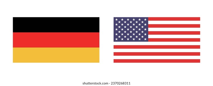 Die Flaggen der Vereinigten Staaten und Deutschlands. Flaggensymbol. Standardfarbe. Standardgröße. Eine rechteckige Flagge. Computergrafik. Digitale Illustration. Vektorgrafik.