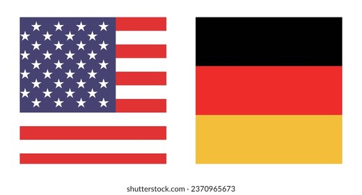 The flags of the United States and Germany. Flag icon. Standard color. A square flag. Computer illustration. Digital illustration. Vector illustration.