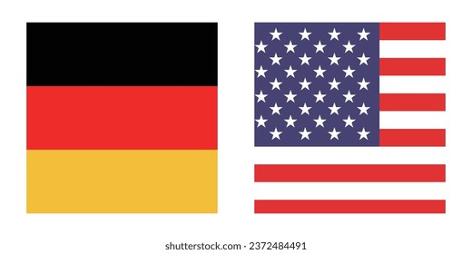 Die Flaggen der Vereinigten Staaten und Deutschlands. Flaggensymbol. Standardfarbe. Eine quadratische Flagge. Computergrafik. Digitale Illustration. Vektorgrafik.