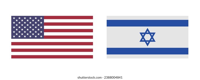 Flags of the United States and Israel. Flag icon. Standard color. Standard size. A rectangular flag. Computer illustration. Digital illustration. Vector illustration.