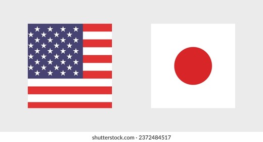 Flags of the United States and Japan. Flag icon. Standard color. A square flag. Computer illustration. Digital illustration. Vector illustration.