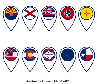 Flags of the United States in locator pins