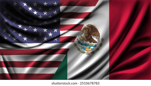 As bandeiras dos Estados Unidos e do México estão se aproximando. Ilustração vetorial.