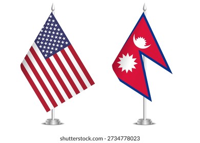 Banderas de Estados Unidos y Nepal. El concepto de asociación y acción conjunta. Símbolo de asociación, cooperación, colaboración internacional, negociaciones pacíficas, alianza, comunicación bilateral