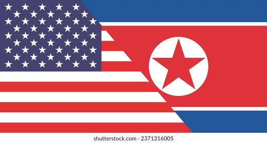 Banderas de Estados Unidos y Corea del Norte. Icono de marca. Color estándar. Bandera rectangular. Ilustración del equipo. Ilustración digital. Ilustración vectorial.