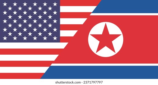 Banderas de Estados Unidos y Corea del Norte. Icono de marca. Color estándar. Bandera rectangular. Ilustración del equipo. Ilustración digital. Ilustración vectorial.