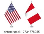 Flags of United States and Peru. The concept of partnership and joint action. Symbol of partnership, cooperation, international collaboration, peaceful negotiations, alliance, bilateral communication