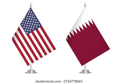 Banderas de Estados Unidos y Qatar. El concepto de asociación y acción conjunta. Símbolo de asociación, cooperación, colaboración internacional, negociaciones pacíficas, alianza, comunicación bilateral