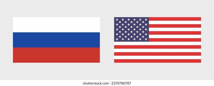 Flags of the United States and Russia. Flag icon. Standard color. Standard size. A rectangular flag. Computer illustration. Digital illustration. Vector illustration.