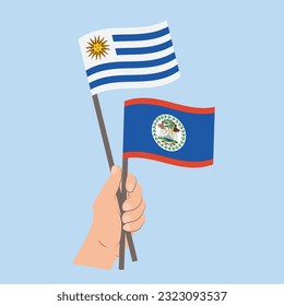 Flags of Uruguay and Belize, Hand Holding flags