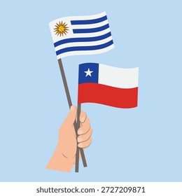 Flags of Uruguay and Chile, Hand Holding flags
