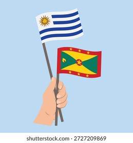 Flags of Uruguay and Grenada, Hand Holding flags