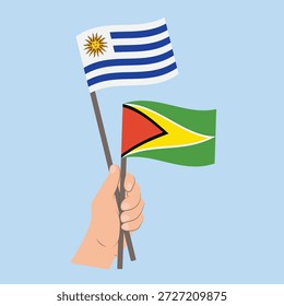 Flags of Uruguay and Guyana, Hand Holding flags