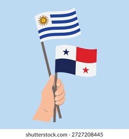 Flags of Uruguay and Panama, Hand Holding flags