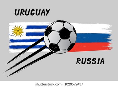 Flags of Uruguay and Russia - Icon for football championship - Grunge