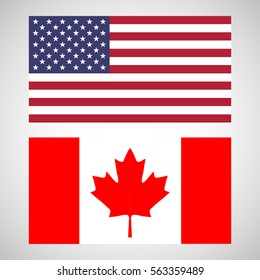 Flags, US Flag, Flag Of Canada, Symbols, Coat Of Arms. Flat Design, Vector Illustration, Vector.
