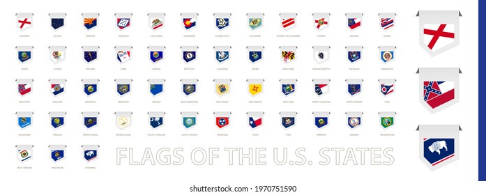 Flags of the US States, label flag collection. Big vector set.