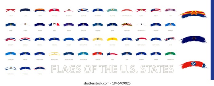 Flags of the US States in a rounded grunge brushstroke style. Abstract flag collection.