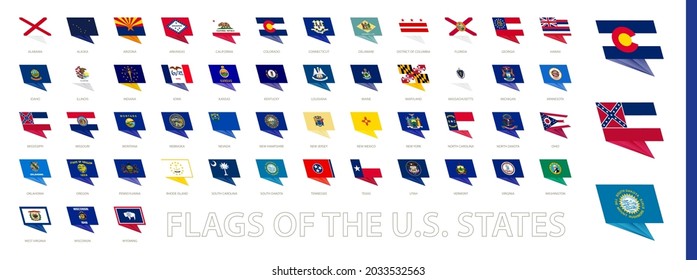 Flags of the U.S. States sorted alphabetical in modern design, all flags of the USA States. Vector collection.