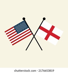 Flags of USA America and England with crossed position. Two national flag icons for symbol of agreement, cooperation, bilateral, opposition, competition, negotiation, alliance, and politics.