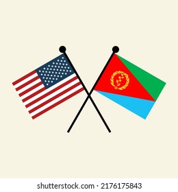 Flags of USA America and Eritrea with crossed position. Two national flag icons for symbol of agreement, cooperation, bilateral, opposition, competition, negotiation, alliance, and politics.