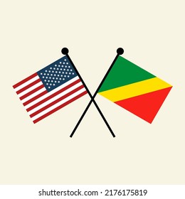 Flags of USA America and Republic of Congo with crossed position. Two national flag icons for symbol of agreement, cooperation, bilateral, opposition, competition, negotiation, alliance, and politics.