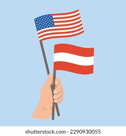 Flags of USA and Austria, Hand Holding flags