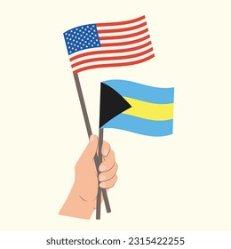 Flags of the USA and Bahamas, Hand Holding flags