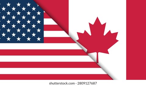 The flags of the USA and Canada are fluttering together close up. Vector illustration
