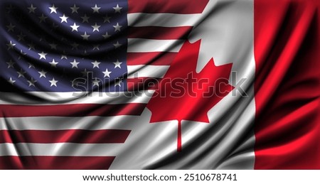 The flags of the USA and Canada are fluttering together close up. Vector illustration.