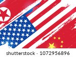 Flags of USA, China and North Korea isolated on white background. Vector illustration
