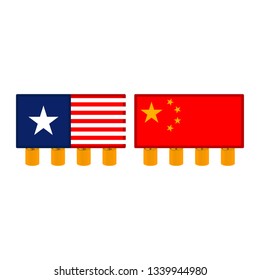 Flags of USA and China on golden coins. Vector illustration design