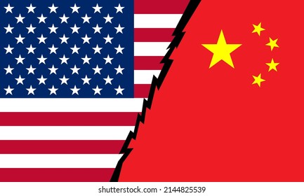 Flags of the USA and China. USA vs China. America vs China. The difference between the two nations