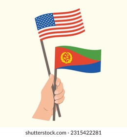 Flags of the USA and Eritrea, Hand Holding flags