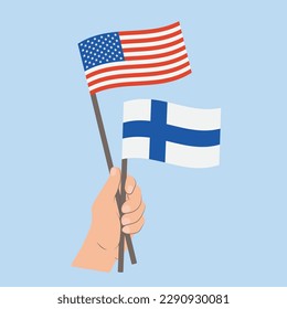 Flags of USA and Finland, Hand Holding flags