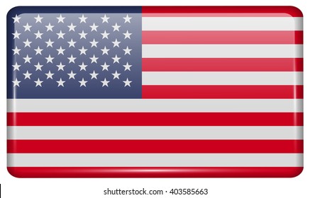Flags of USA in the form of a magnet on refrigerator with reflections light. Vector illustration