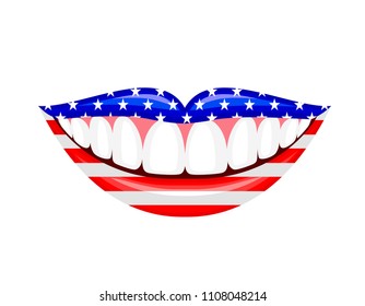 Flags of the USA in human lips. Happy USA Independence Day, 4th of July. Illustration isolated on white background.