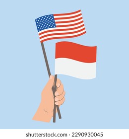 Flags of USA and Monaco, Hand Holding flags