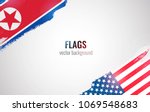 Flags of USA and North Korea isolated on white background. Vector illustration