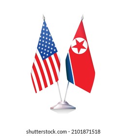Flags of USA and North Korea. Vector illustration